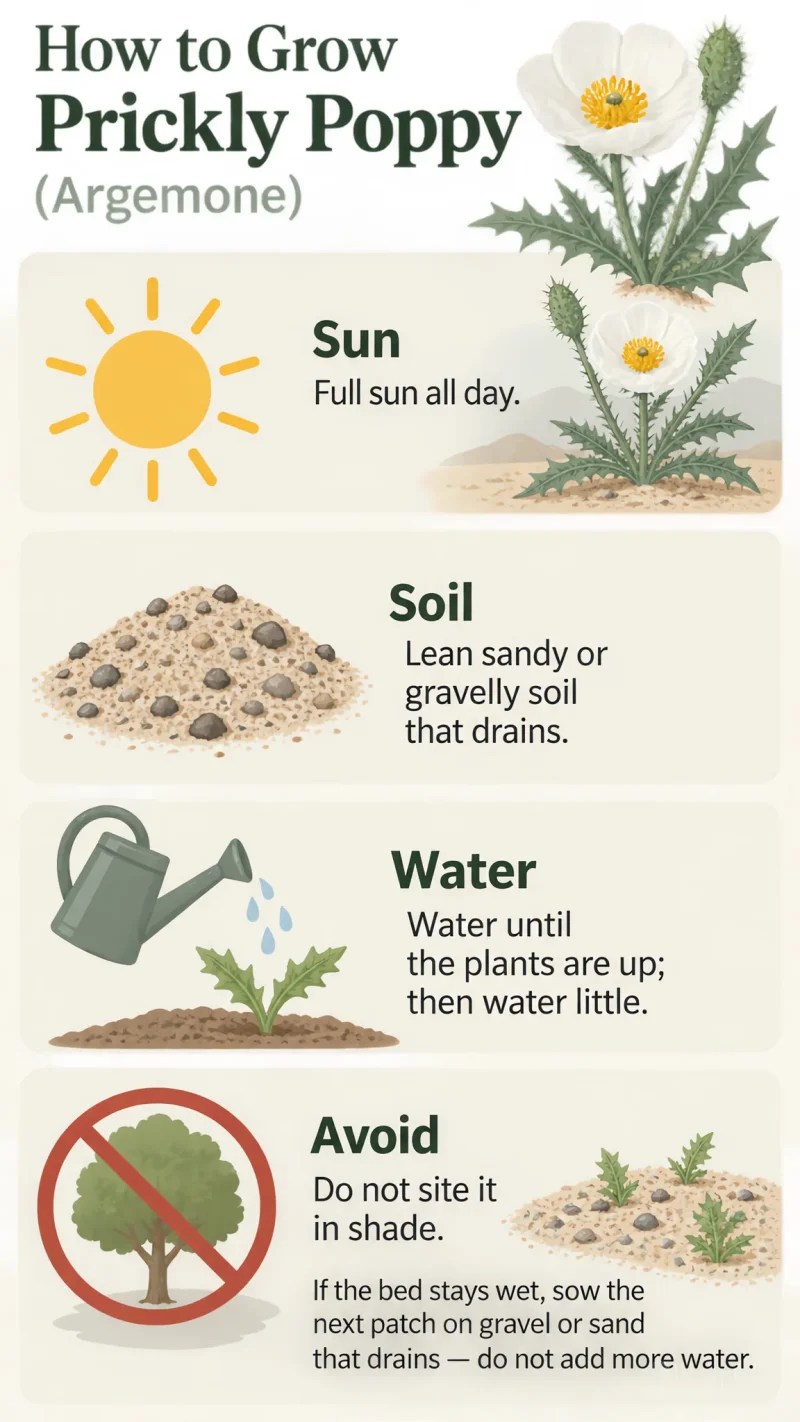 How to Grow Prickly Poppy care summary diagram