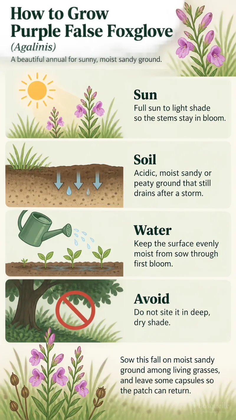 How to Grow Purple False Foxglove care summary diagram