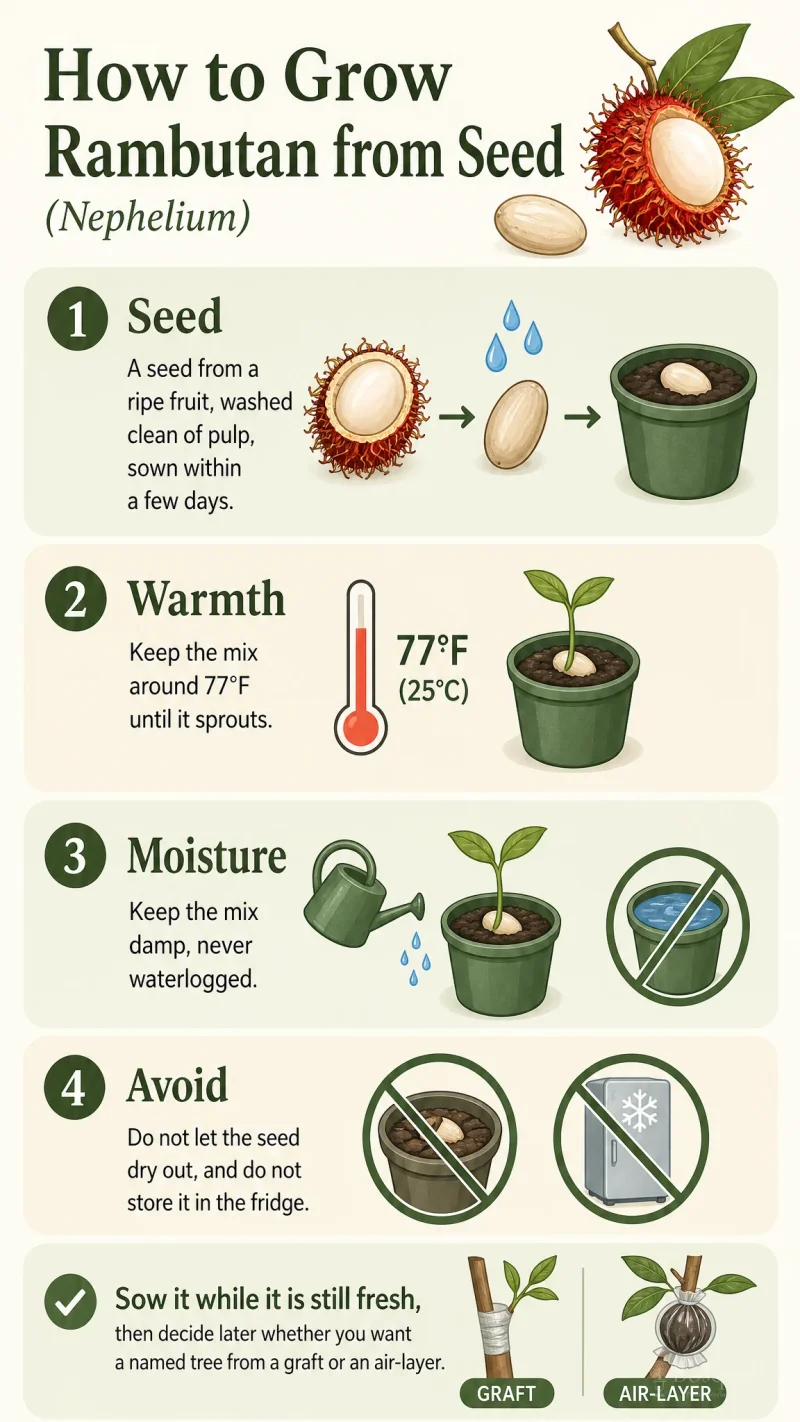 How to Grow Rambutan from Seed care summary diagram