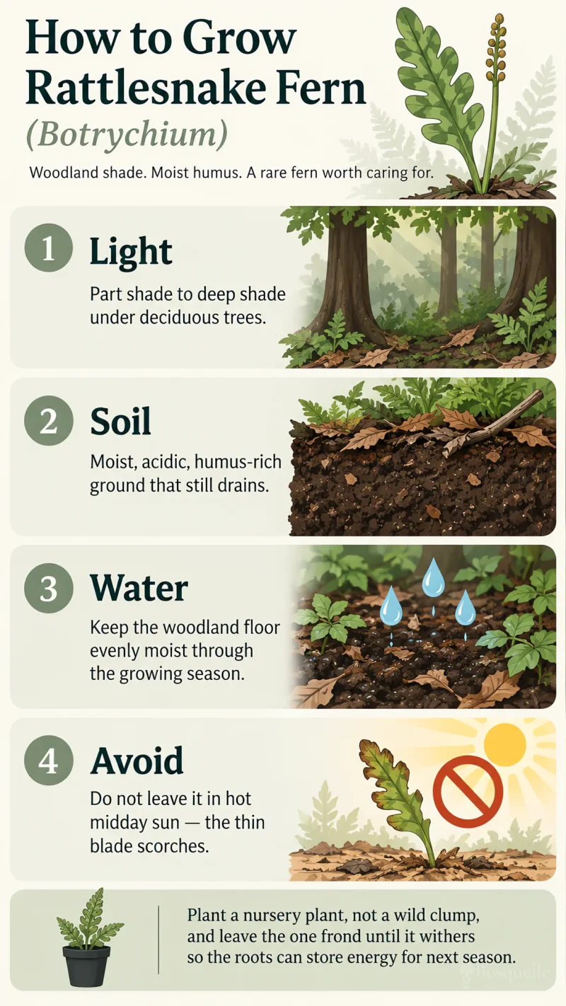 How to Grow Rattlesnake Fern care summary diagram