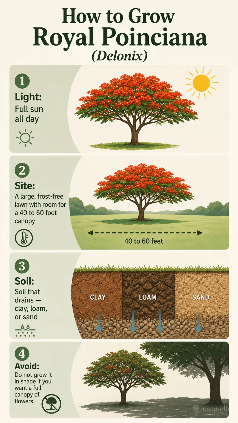 How to Grow Royal Poinciana care summary diagram