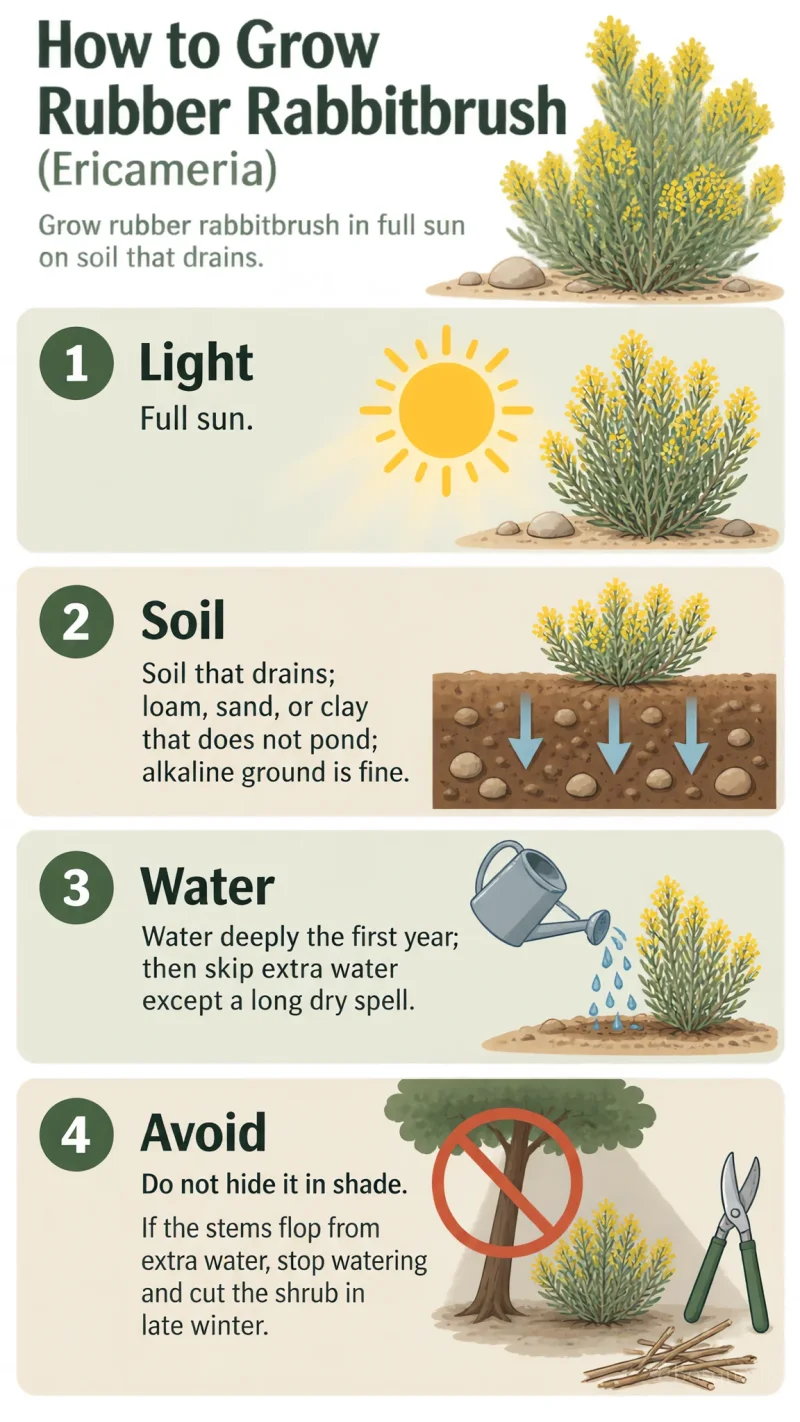 How to Grow Rubber Rabbitbrush care summary diagram