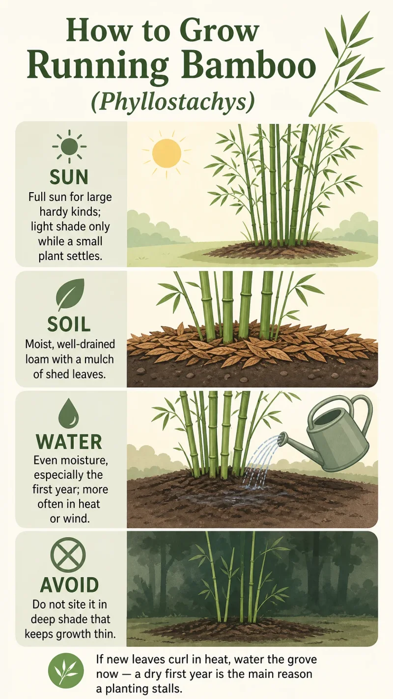 How to Grow Running Bamboo care summary diagram