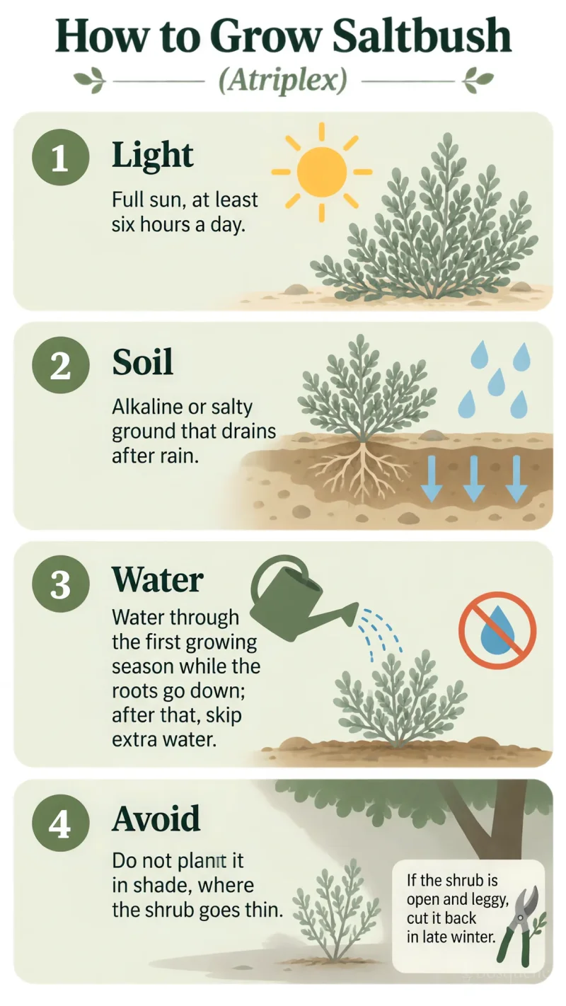 How to Grow Saltbush care summary diagram