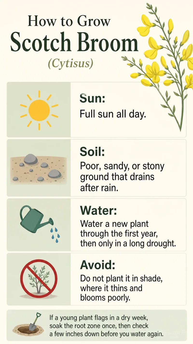 How to Grow Scotch Broom care summary diagram