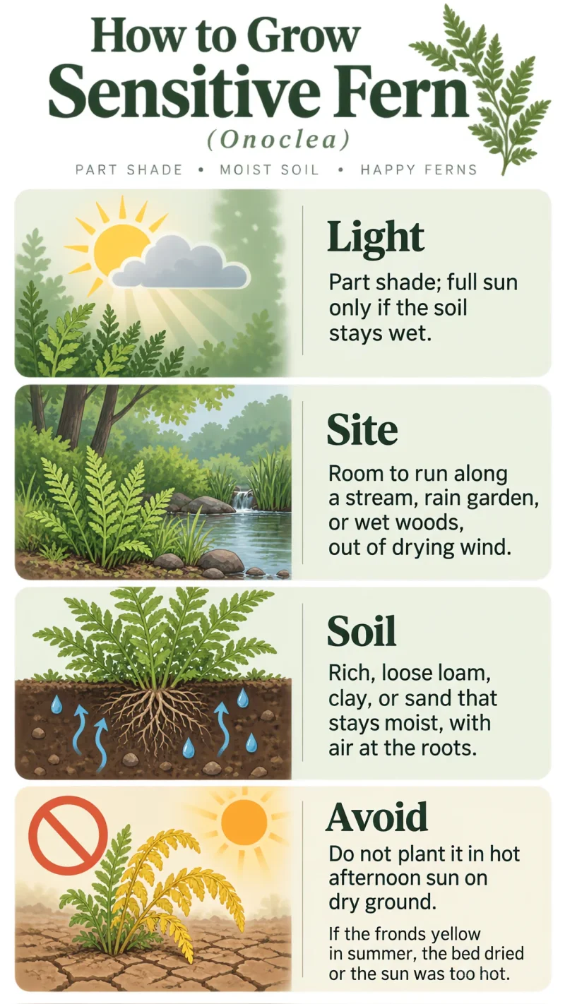 How to Grow Sensitive Fern care summary diagram