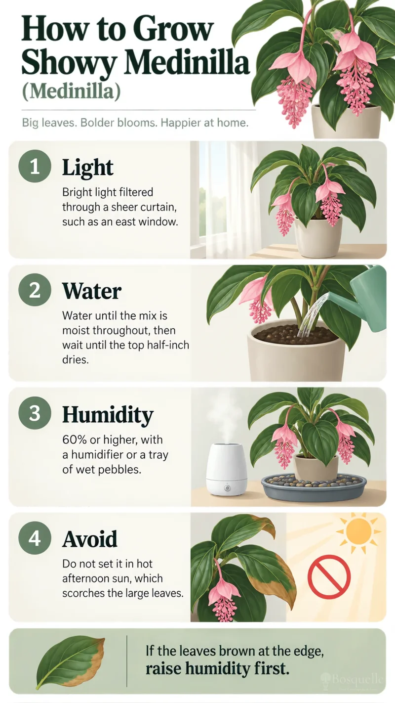 How to Grow Showy Medinilla care summary diagram
