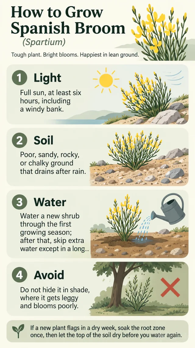 How to Grow Spanish Broom care summary diagram