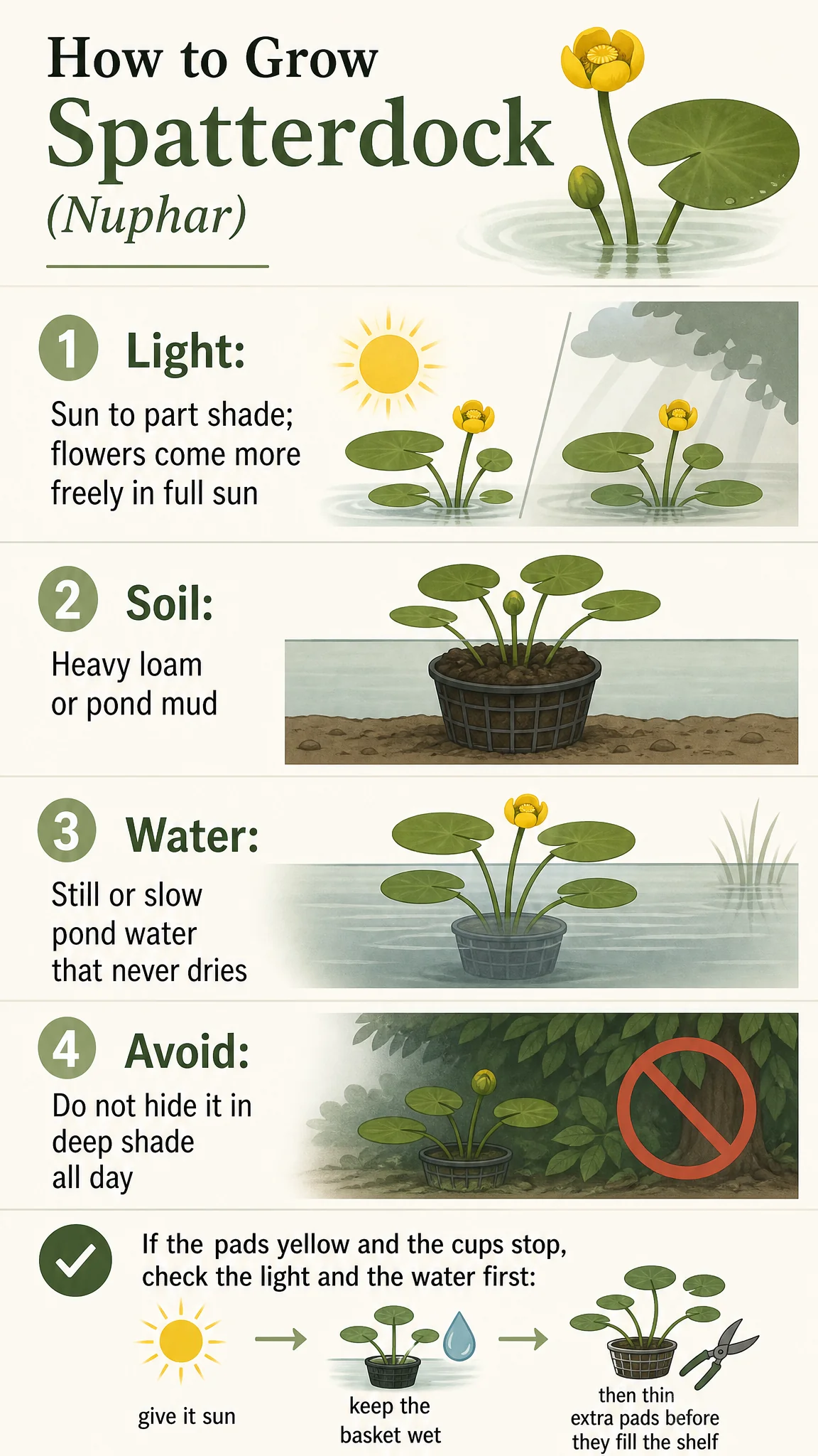 How to Grow Spatterdock care summary diagram