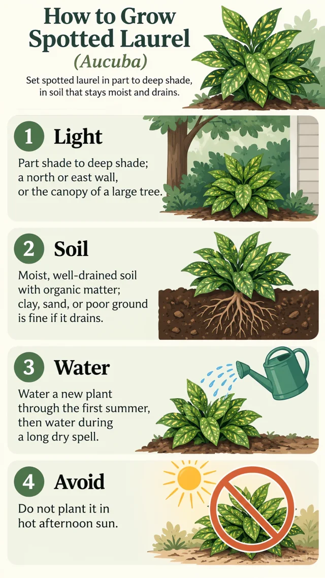 How to Grow Spotted Laurel care summary diagram