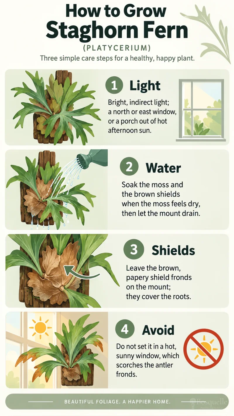 How to Grow Staghorn Fern care summary diagram