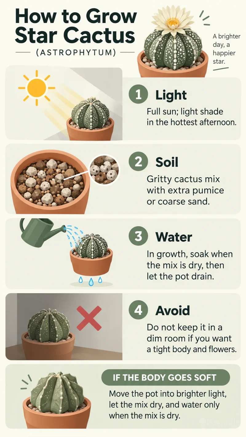 How to Grow Star Cactus care summary diagram