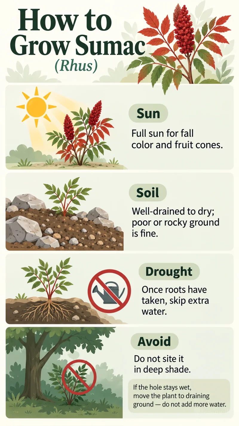 How to Grow Sumac care summary diagram