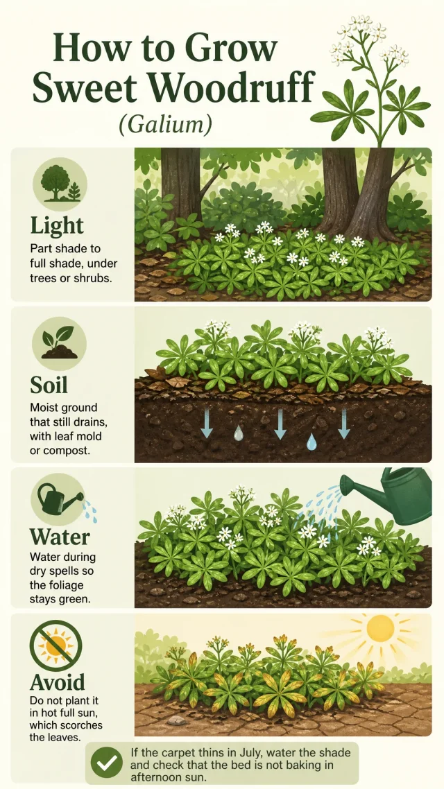 How to Grow Sweet Woodruff care summary diagram