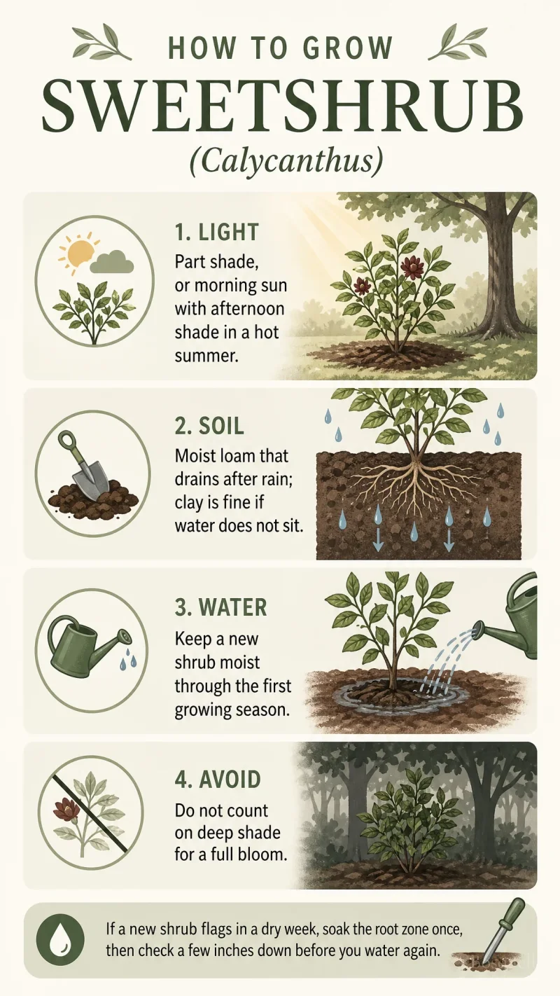 How to Grow Sweetshrub care summary diagram