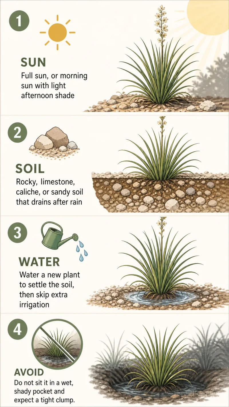 How to Grow Texas Sacahuista care summary diagram