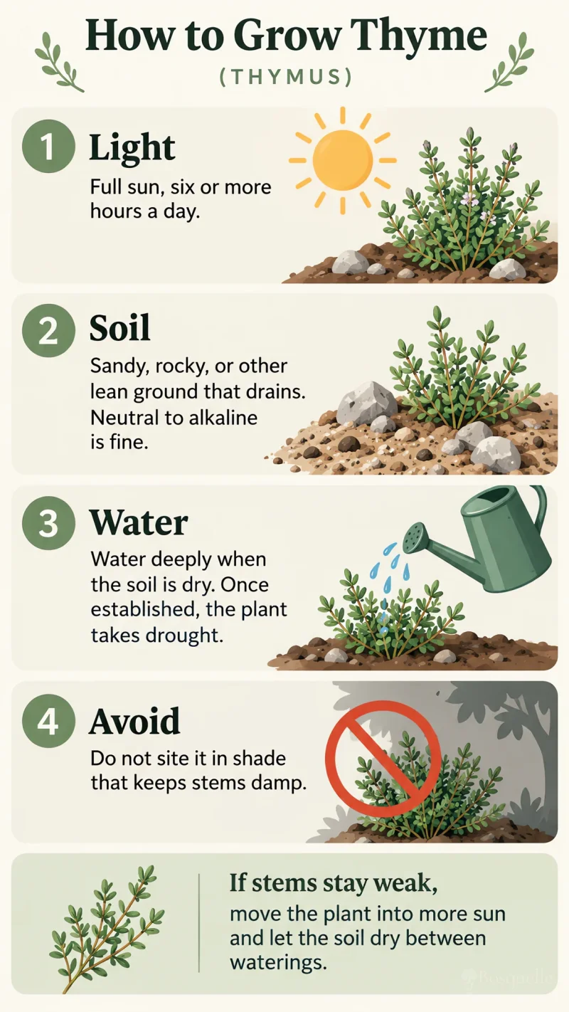 How to Grow Thyme care summary diagram