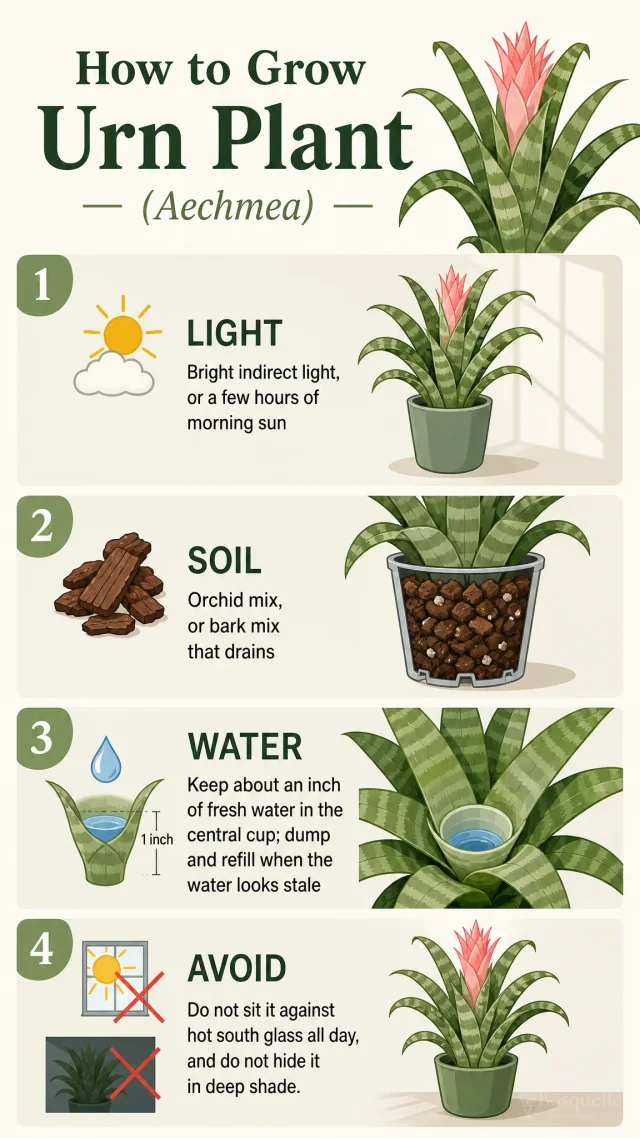 How to Grow Urn Plant care summary diagram