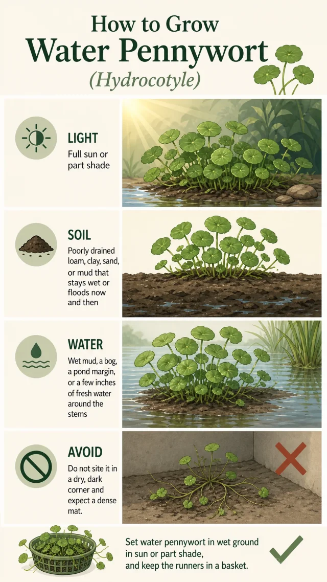 How to Grow Water Pennywort care summary diagram