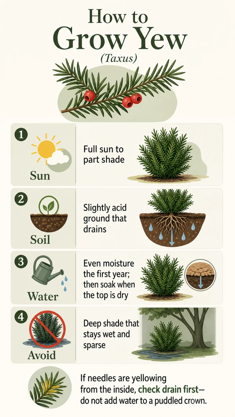 How to Grow Yew care summary diagram