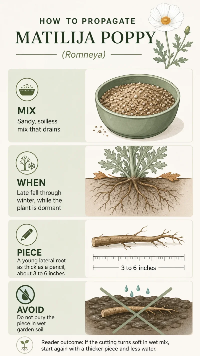 How to Propagate Matilija Poppy care summary diagram