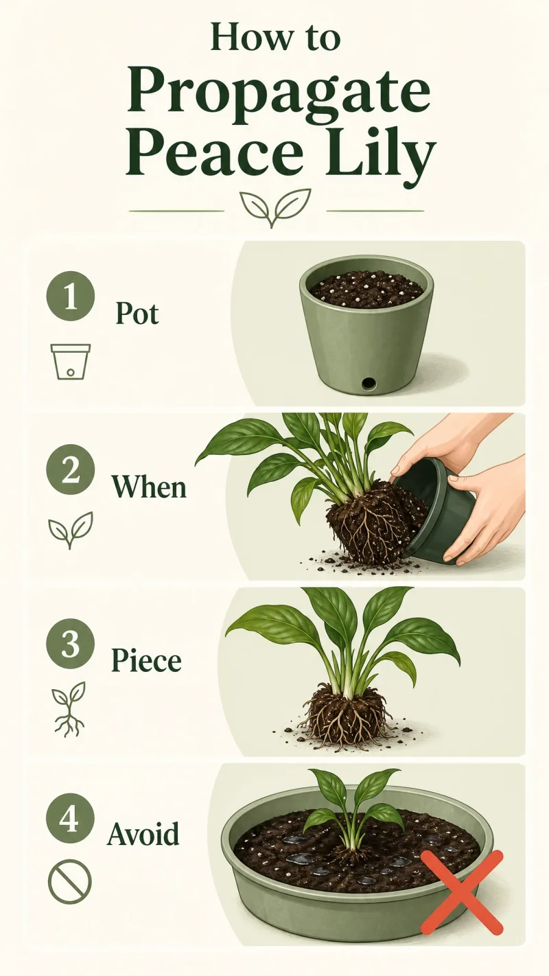 How to Propagate Peace Lily care summary diagram
