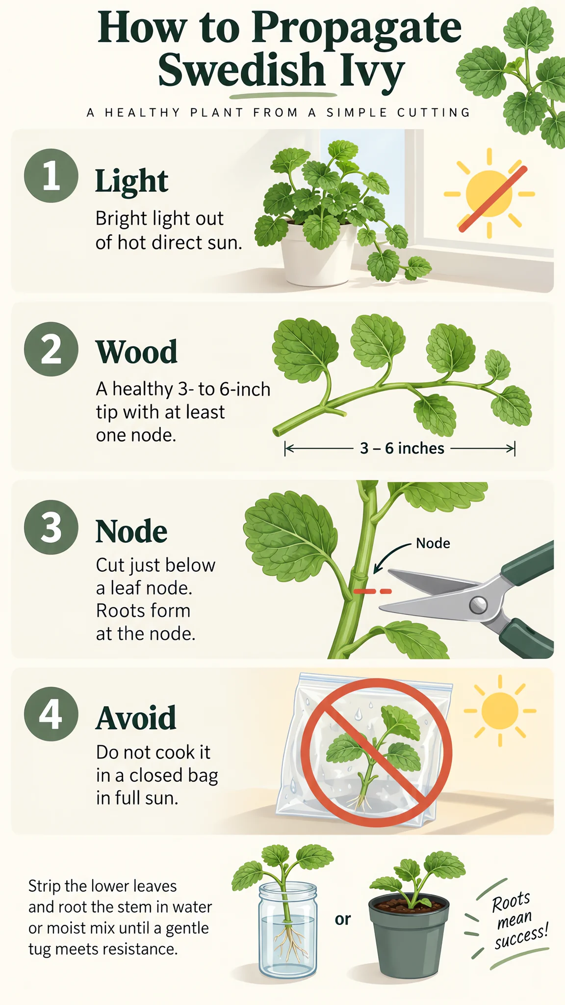 How to Propagate Swedish Ivy care summary diagram