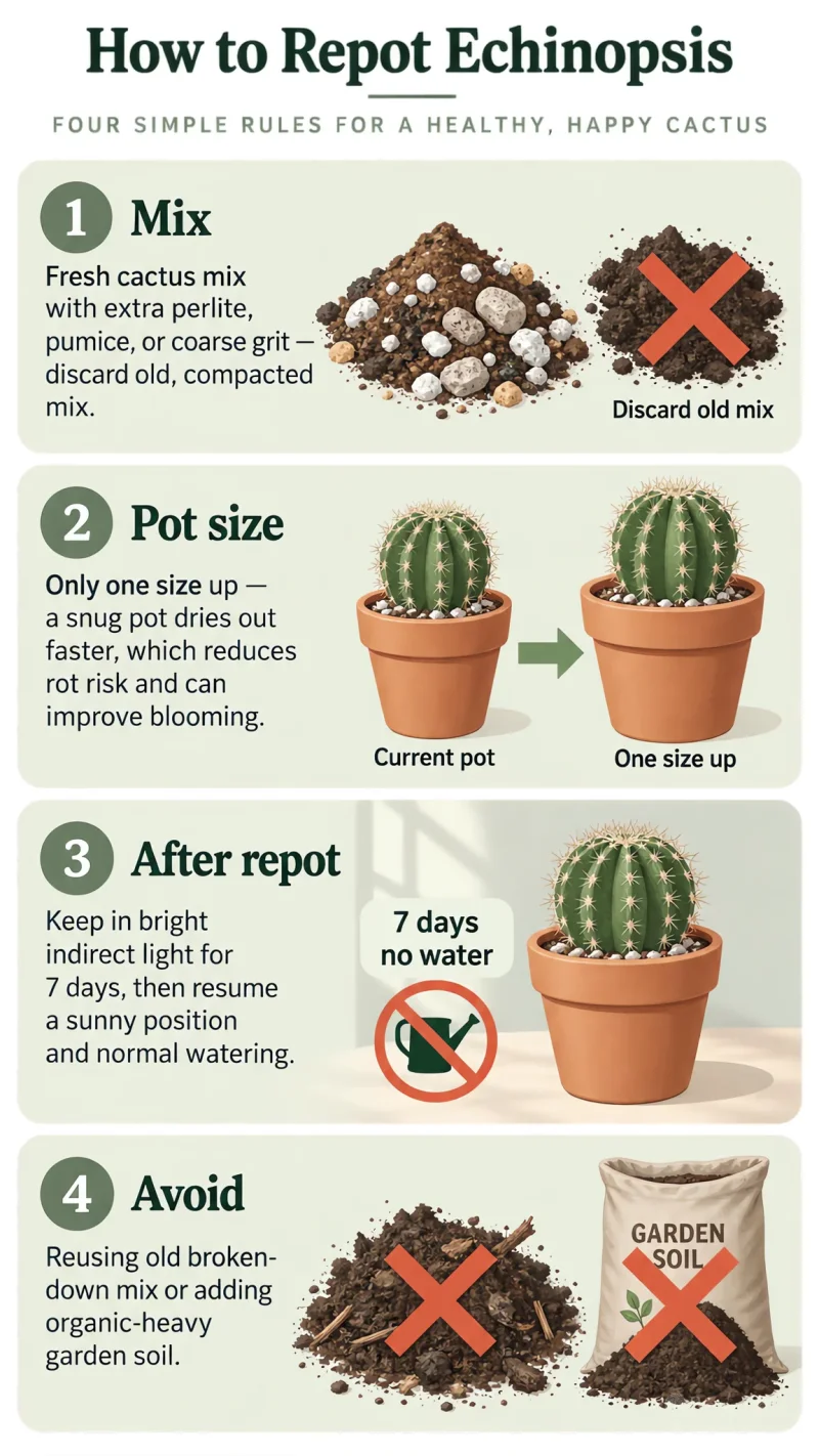 How to Repot Echinopsis care summary diagram