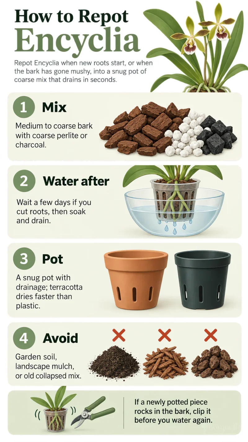 How to Repot Encyclia care summary diagram