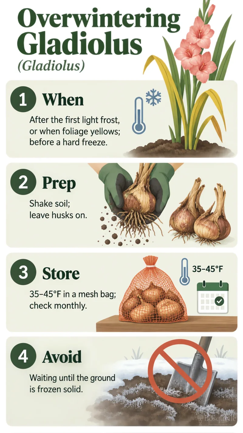 Overwintering Gladiolus care summary diagram