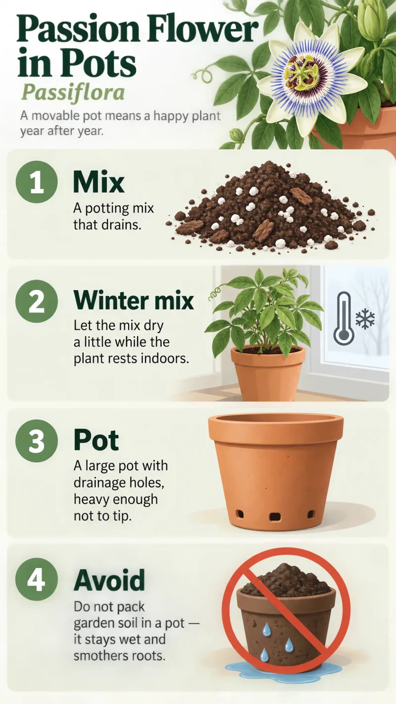 Passion Flower in Pots care summary diagram