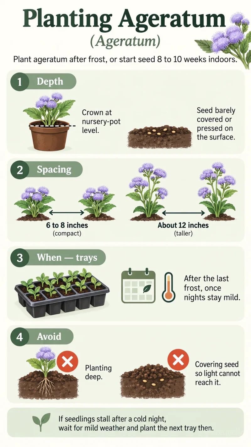 Planting Ageratum care summary diagram