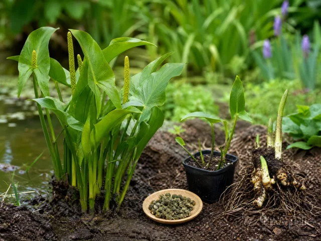 Plant Arrow Arum – Rhizome Just Under the Soil guide illustration