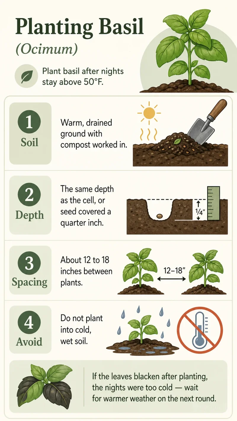 Planting Basil care summary diagram