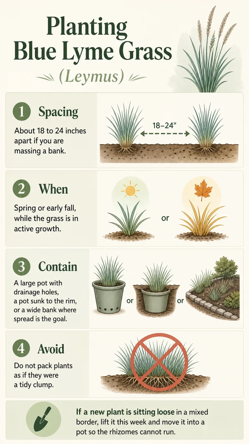 Planting Blue Lyme Grass care summary diagram