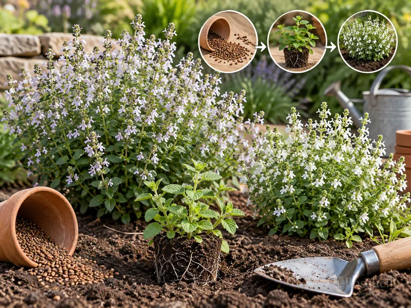 Plant Calamint – After Frost, Crown at Pot Line guide illustration