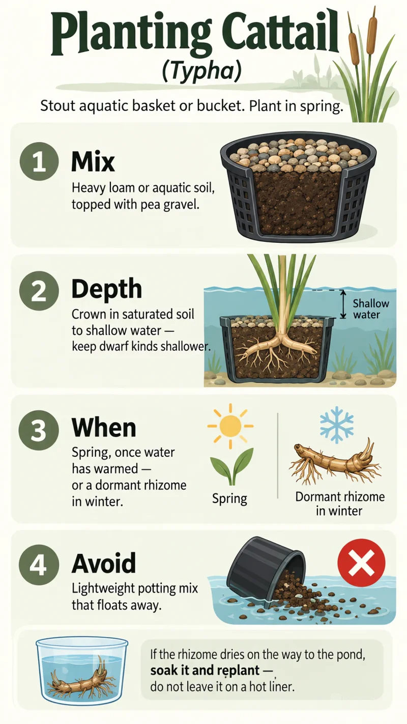 Planting Cattail care summary diagram