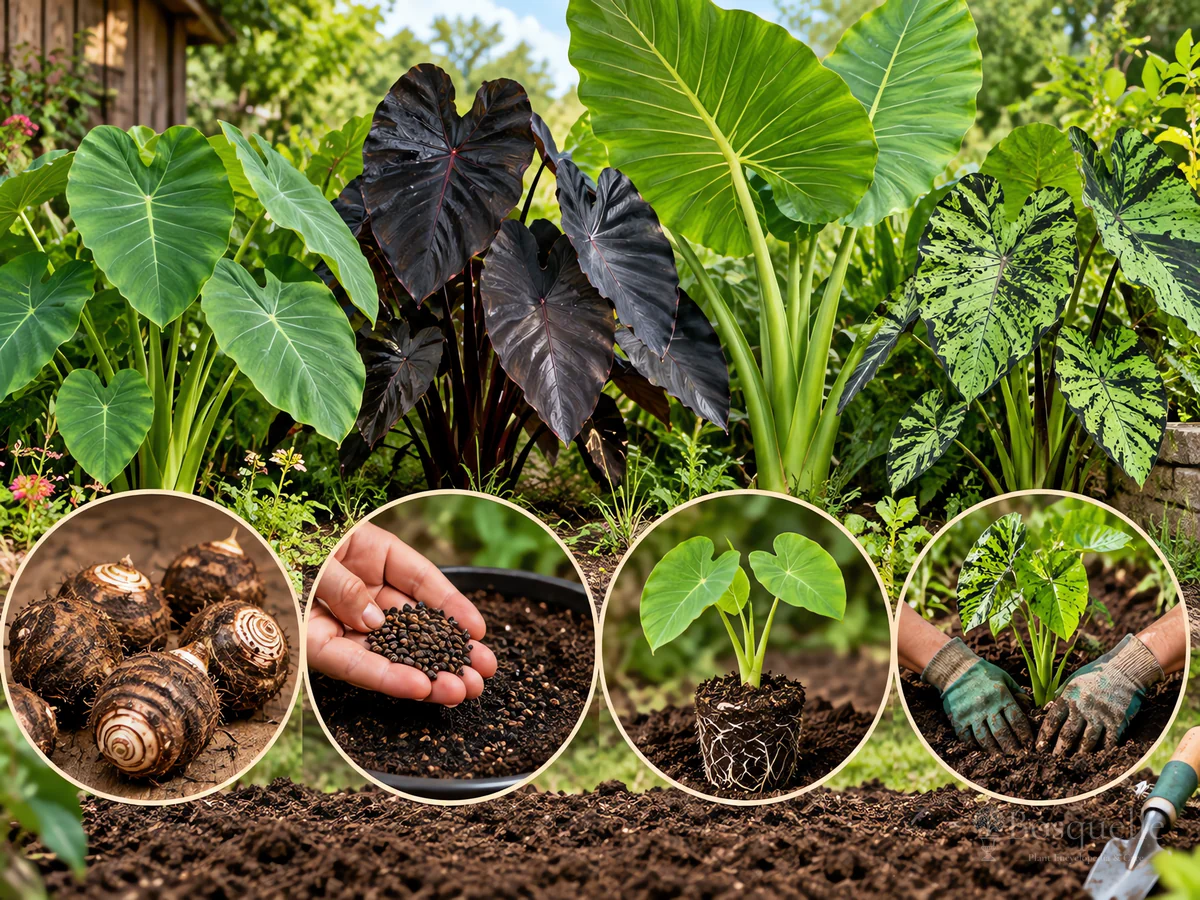 Planting Colocasia guide illustration