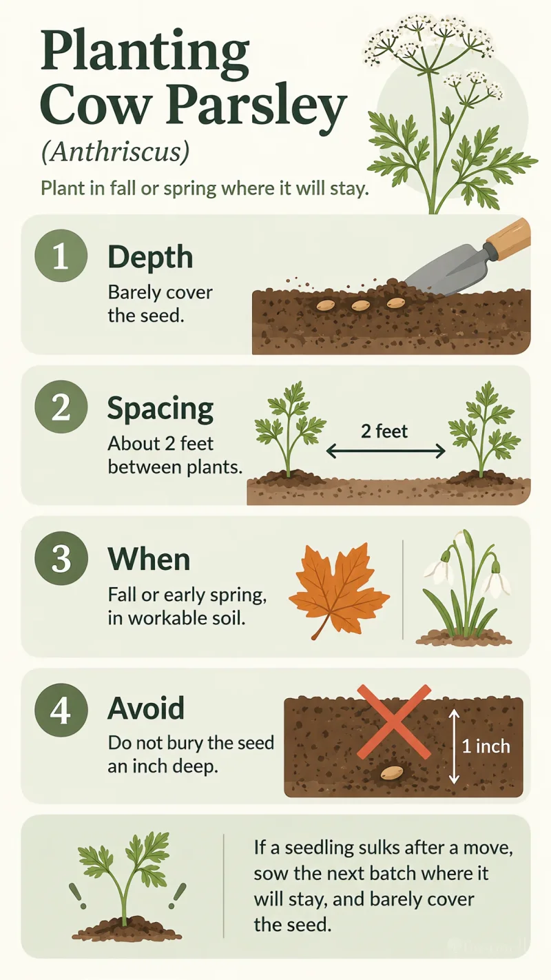 Planting Cow Parsley care summary diagram