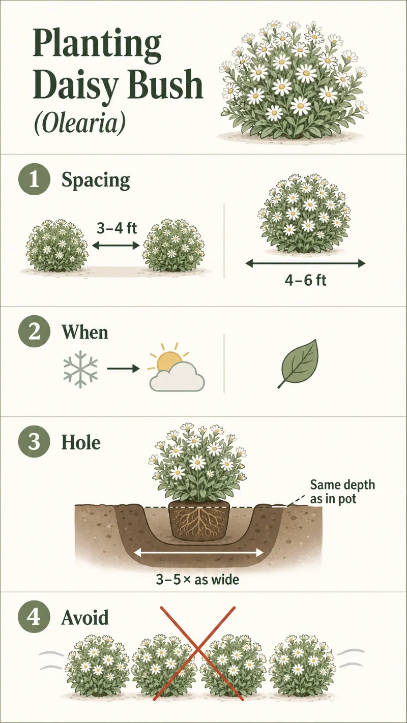 Planting Daisy Bush care summary diagram