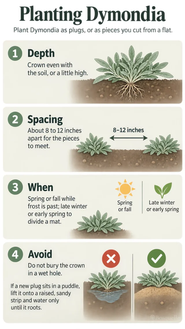 Planting Dymondia care summary diagram