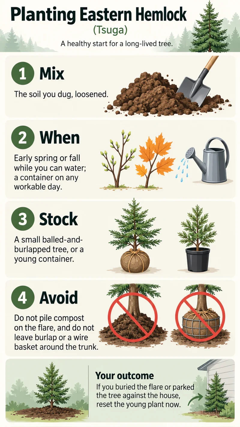 Planting Eastern Hemlock care summary diagram