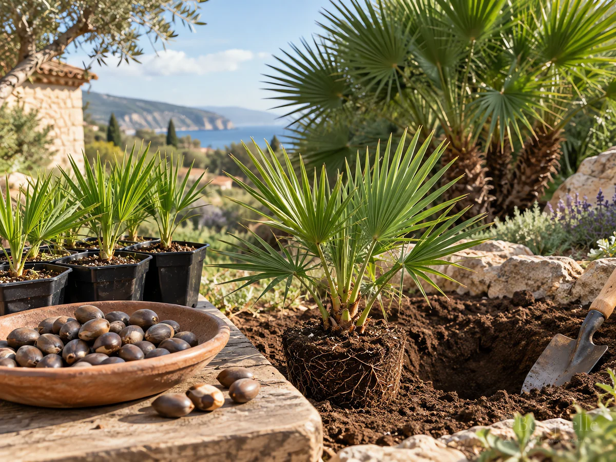 Planting European Fan Palm guide illustration
