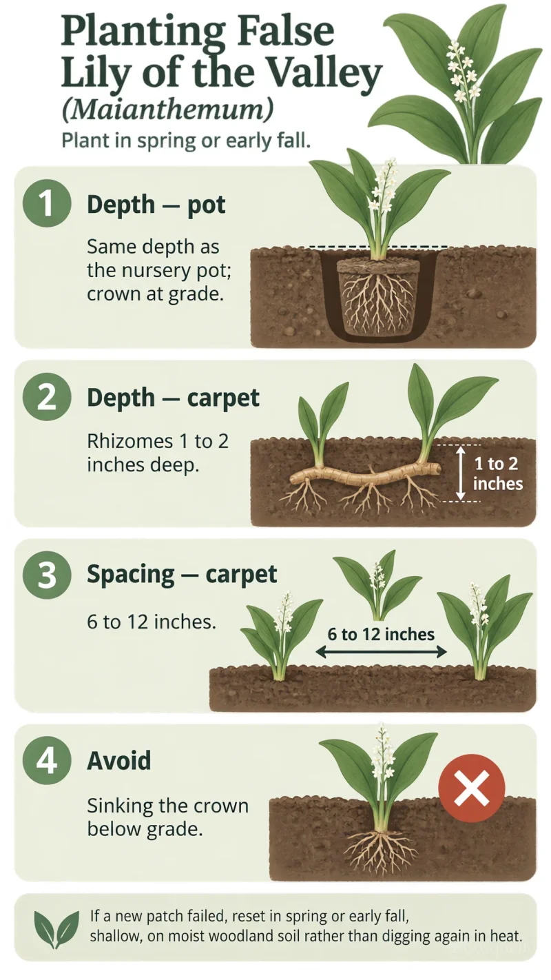 Planting False Lily of the Valley care summary diagram
