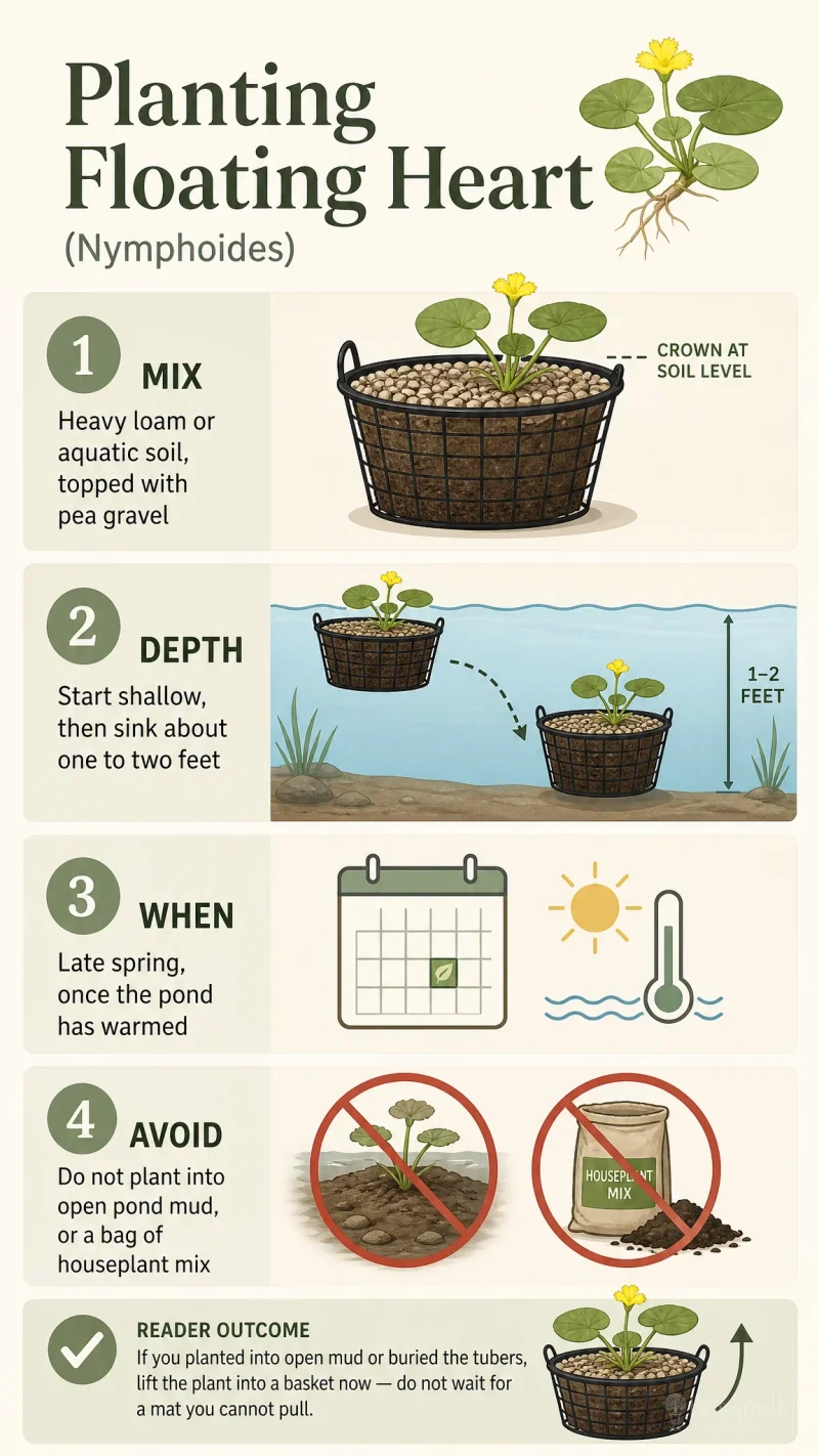 Planting Floating Heart care summary diagram