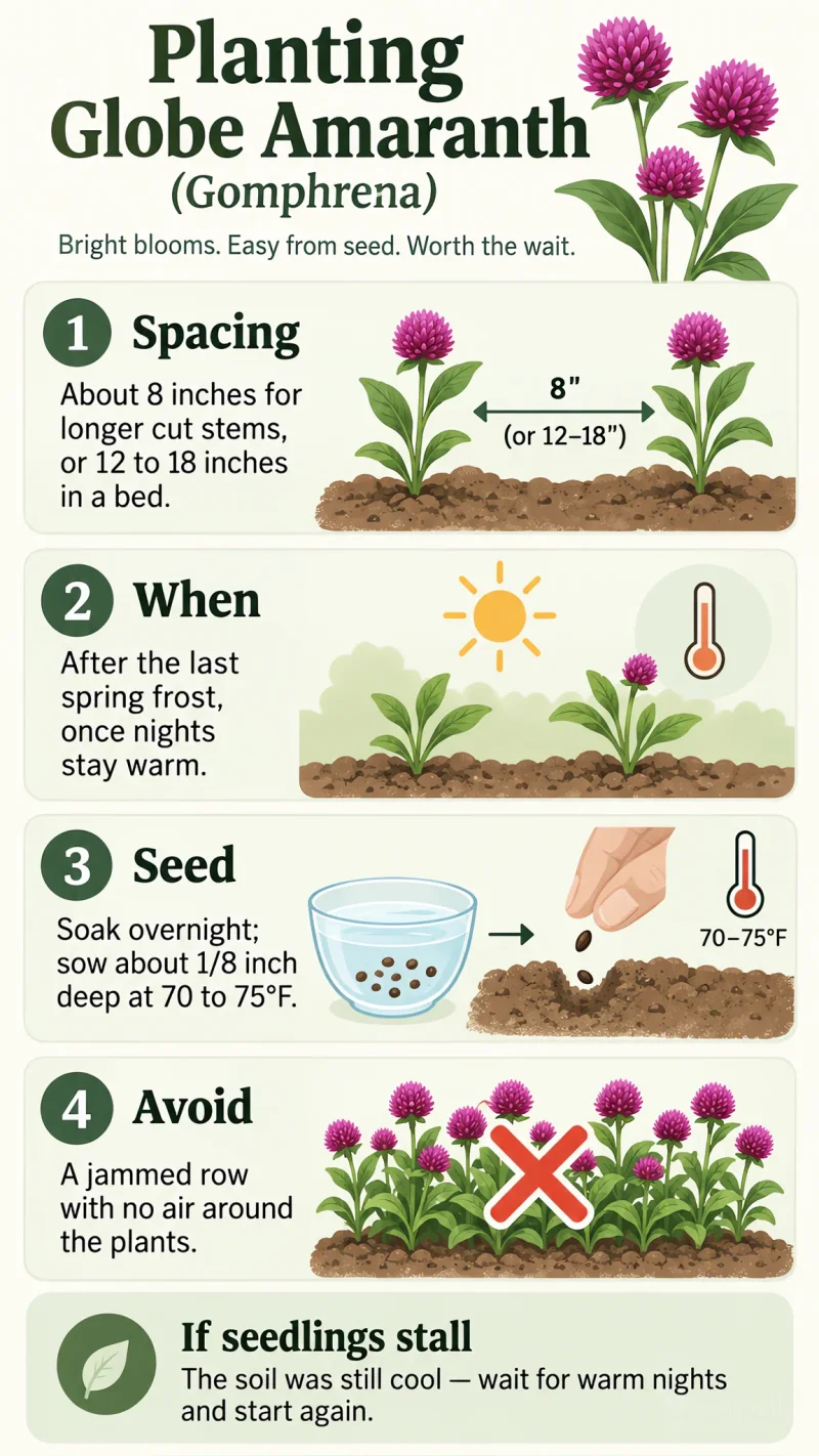 Planting Globe Amaranth care summary diagram