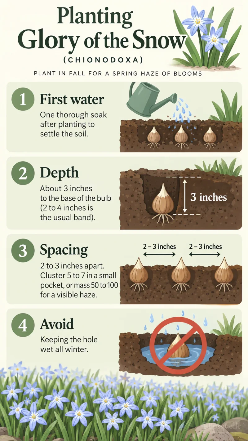 Planting Glory of the Snow care summary diagram