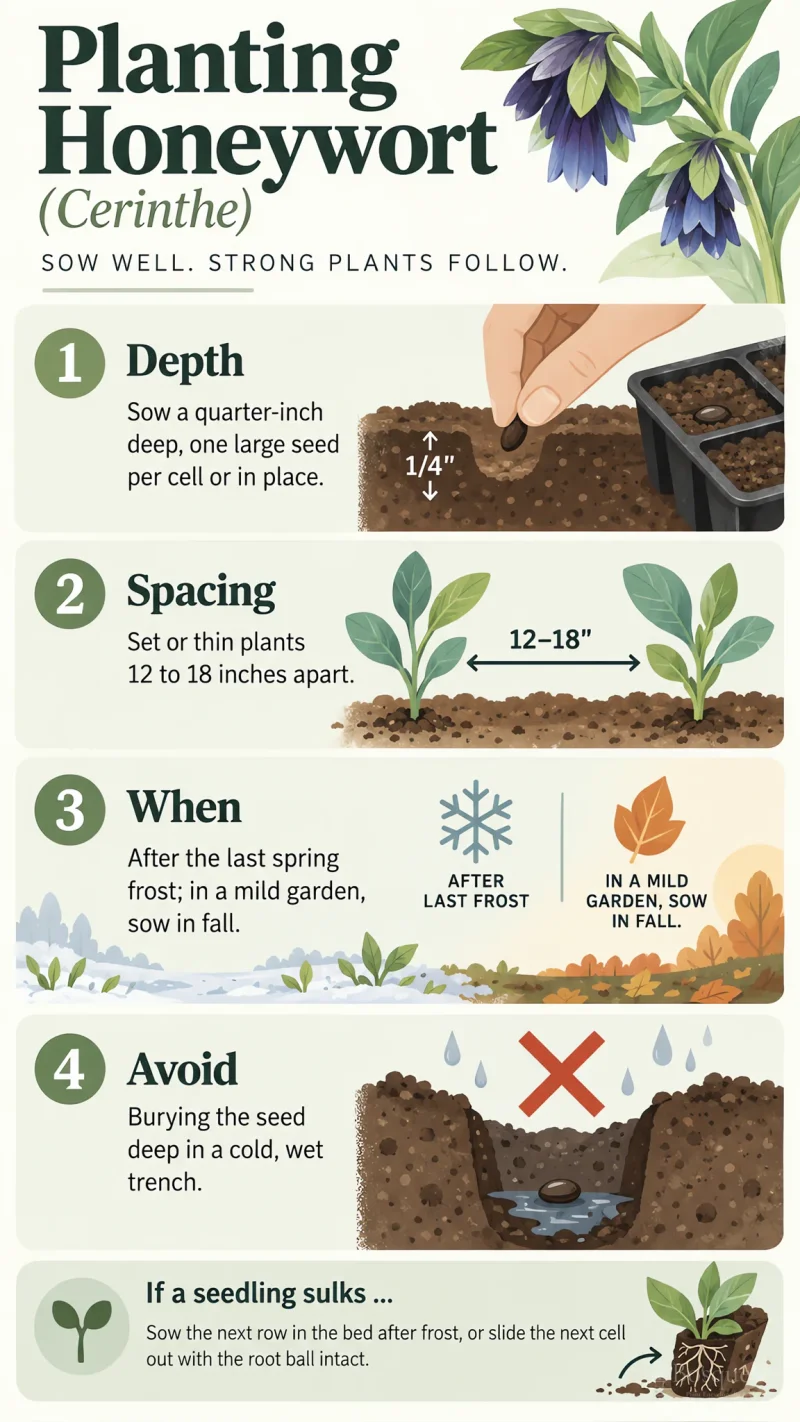 Planting Honeywort care summary diagram