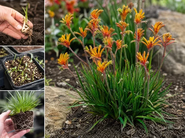 Plant Kangaroo Paw – Crown Flush in a Sandy Bed guide illustration