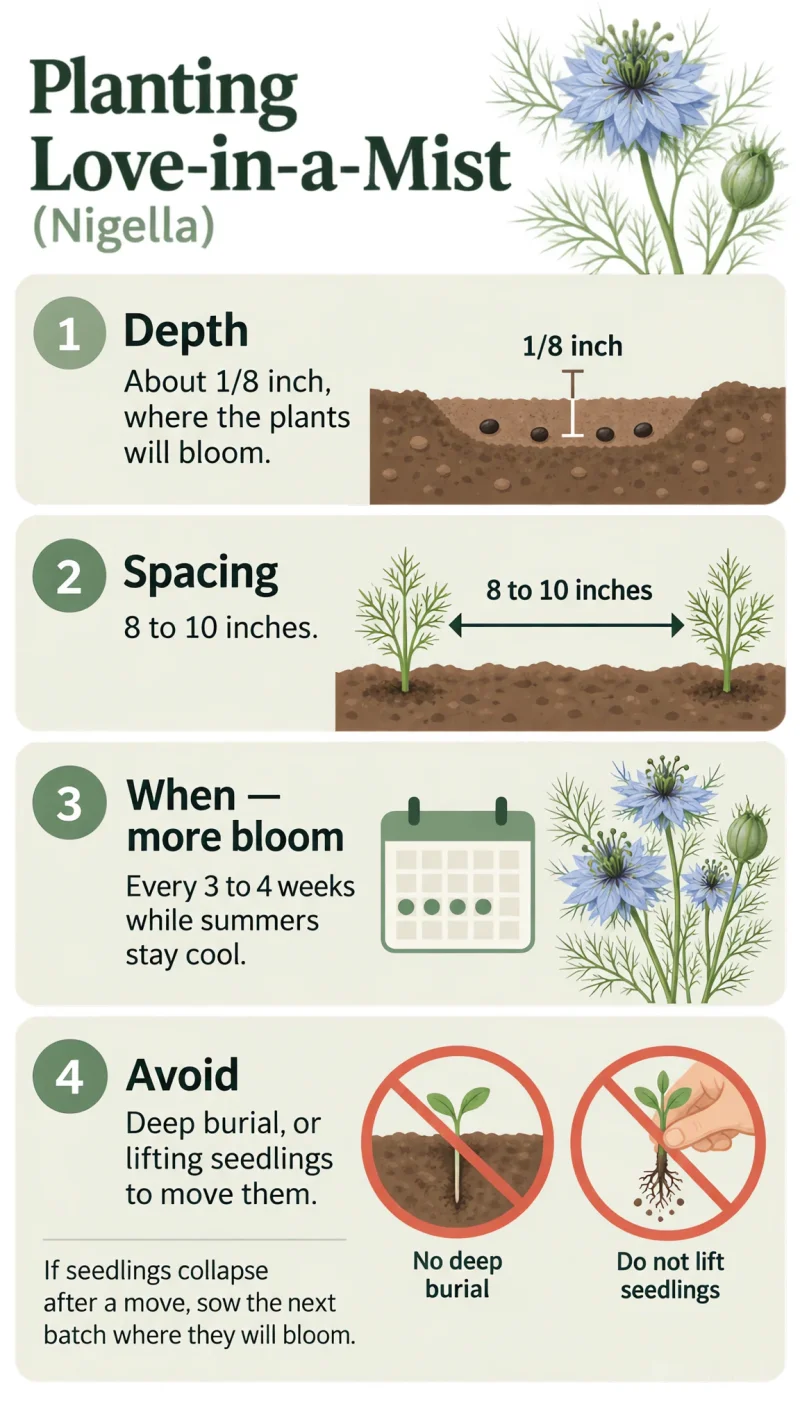 Planting Love-in-a-Mist care summary diagram